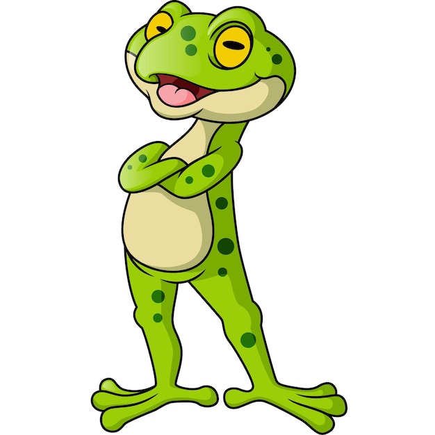 Śliczna Szczęśliwa Zielona żaba Kreskówka Stojąca