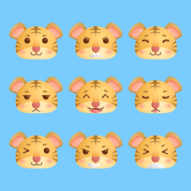 Plik wektorowy Śliczna twarz kota tygrysa z różnymi wyrażeniami do zestawu animacji animowanych