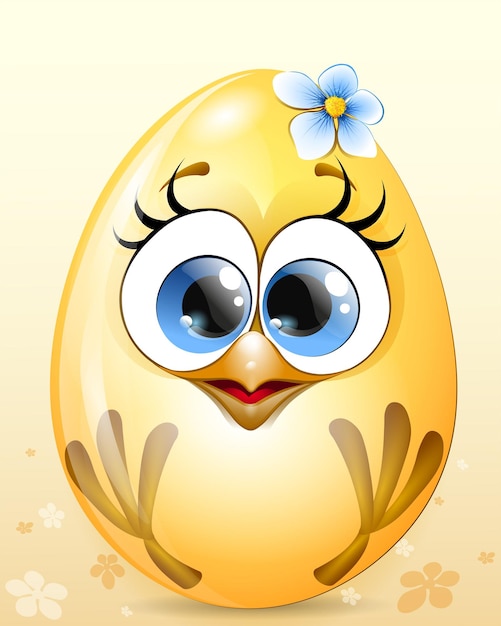Śliczna wiosna jajko kreskówka pisklę z kwiatem Wielkanocna koncepcja
