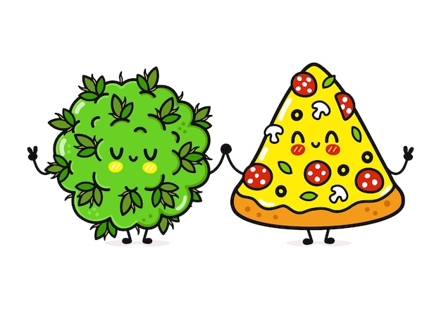 Śliczna, Zabawna, Szczęśliwa Pizza I Postać Pączka Chwastów Marihuany