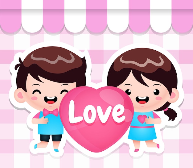 Śliczne Chibi Kids Holding Heart