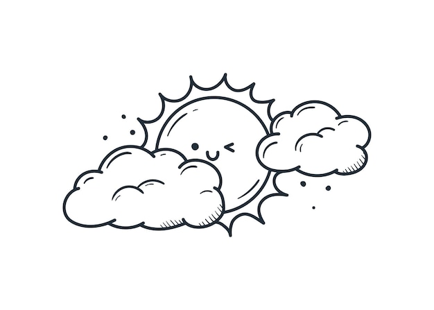Śliczne Chmury Kawaii Ze Słońcem Doodle Stylu Cartoon
