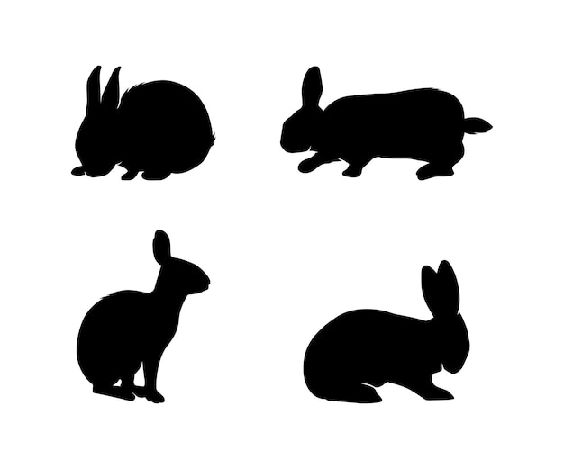 Plik wektorowy Śliczne czarne króliki sylwetki ustawione na białym tle