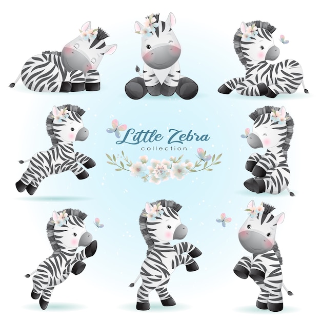 Śliczne doodle zebra pozuje z kolekcji kwiatowy