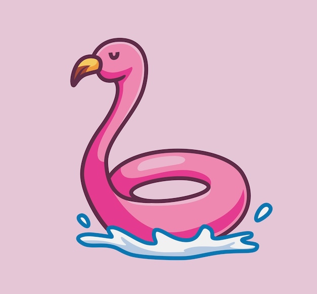 Śliczne Flamingo Koło Ratunkowe Różowe Na Wodzie Izolowany Obiekt Ilustracja Kreskówka Płaski Styl Naklejki Ikona