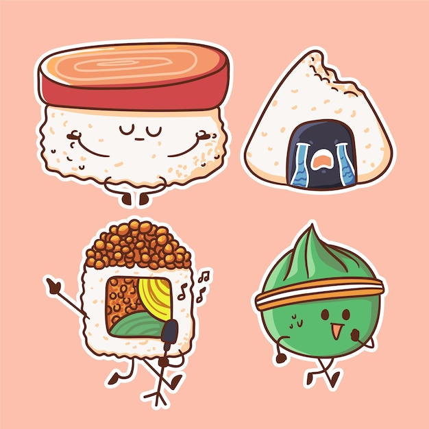 Śliczne I Kawaii Sushi Charakter Ilustracja