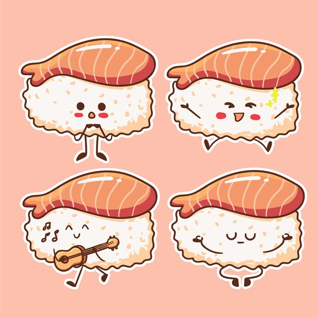 Śliczne I Kawaii Sushi Charakter Ilustracja