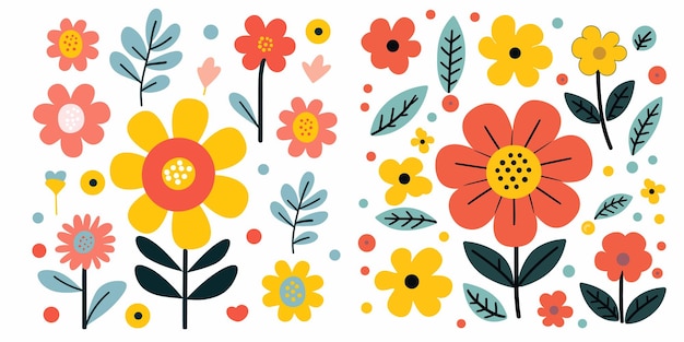 Śliczne i minimalistyczne kompozycje kwiatowe z kreskówek z liśćmi bez szwu