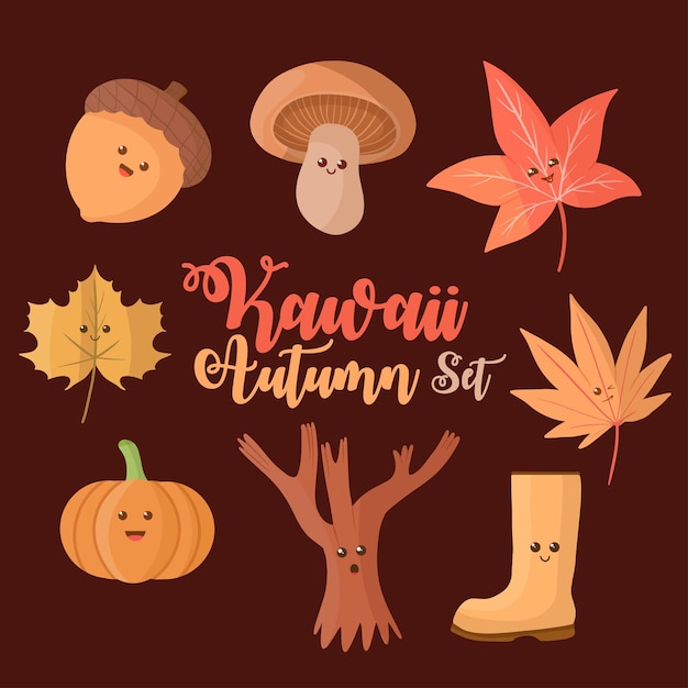 Plik wektorowy Śliczne kawaii jesień kolekcja clipart