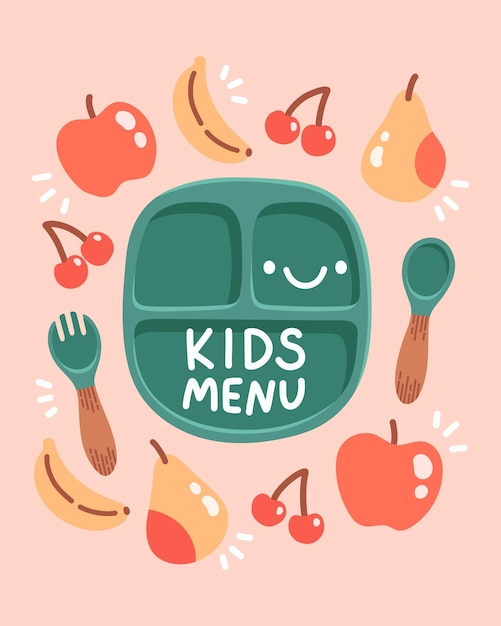Śliczne Kolorowe Dzieci Posiłek Menu Projekt Ilustracji Wektorowych