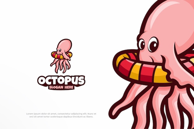 Plik wektorowy Śliczne logo octopus pływanie maskotka zwierząt ilustracja wektorowa