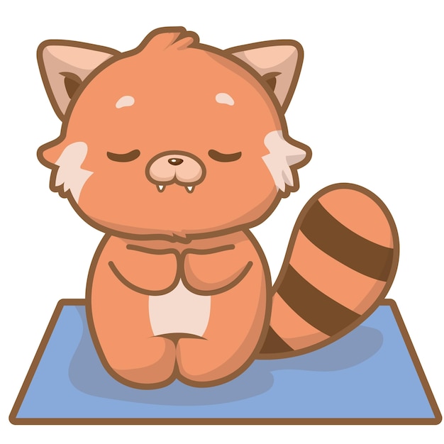 Plik wektorowy Śliczne logo postaci red panda yoga pose płaski styl kreskówek