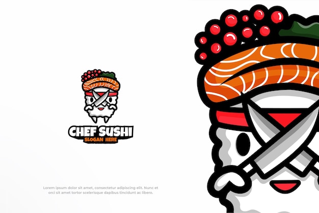 Plik wektorowy Śliczne logo sushi maskotka ilustracja wektorowa