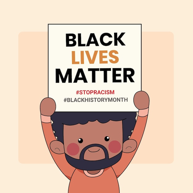 Śliczne Ludzie Trzymający Transparent Protestacyjny Z Napisem Black Lives Matter. Ilustracja Miesiąca Czarnej Historii