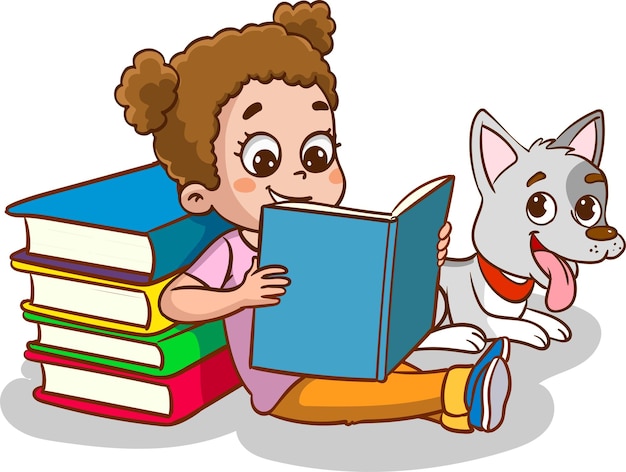 Śliczne Małe Dzieci Czytające Książkę Kreskówka Wektor