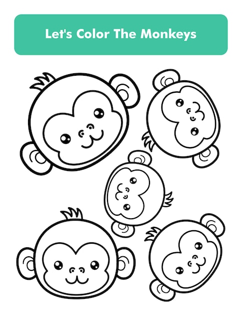 Śliczne Małpy Kolorowanka Strona W Rozmiarze Strony Listu Dzieci Kolorowanki Arkusz Premium Wektor Element