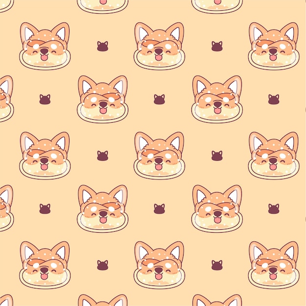 Śliczne pieski shiba inu kawaii bezszwowy wzór