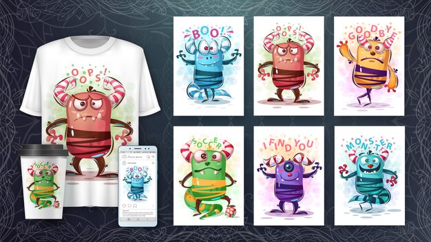 Plik wektorowy Śliczne potwory ilustracja i merchandising