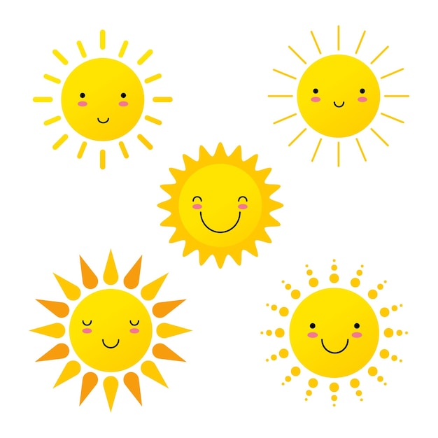 Śliczne słońca słońce emoji uśmiechnięte twarze grafiki wektorowej