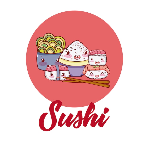 Śliczne Sushi Kawaii Kreskówki