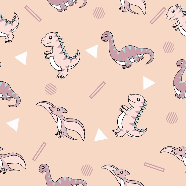 Śliczne wiele kolorowych dinozaurów bez szwu wzór kolorowe obiekty tapety z lekkim kremem do projektowania