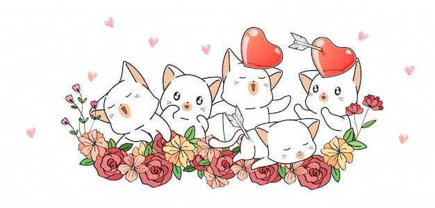 Śliczni Koty I Serca Na Kwiatach