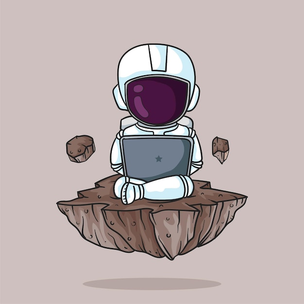 Śliczny Astronauta I Laptop W Kosmosie