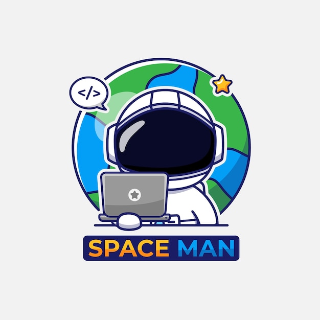 Śliczny Astronauta Niosący Logo Laptopa