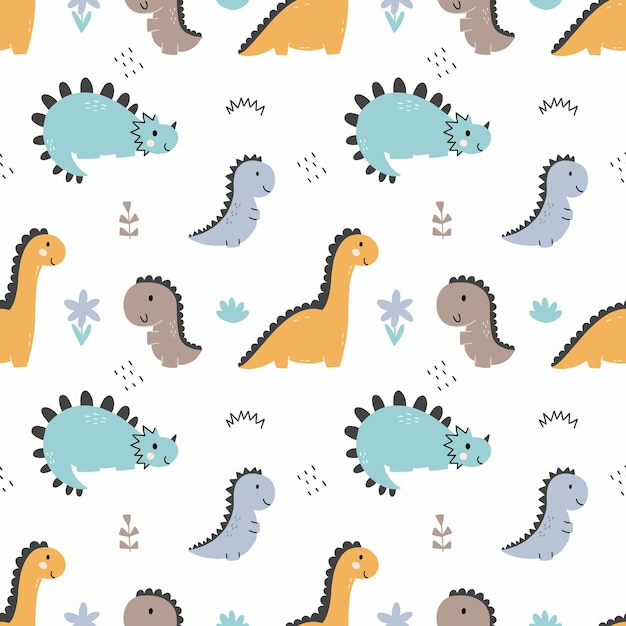 Śliczny bezszwowy wzór dino Niekończąca się tapeta w przedszkolu Drukowanie na tkaninie i papierze do pakowania Ilustracja dla dziecka