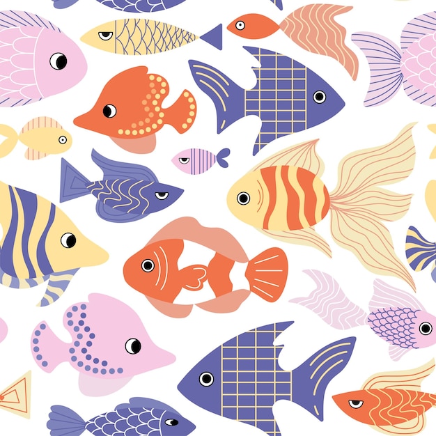 Śliczny Bezszwowy Wzór Dziecinny Ze Zwierzętami Morskimi Rybami Jasne Tło Do Projektowania Tekstyliów