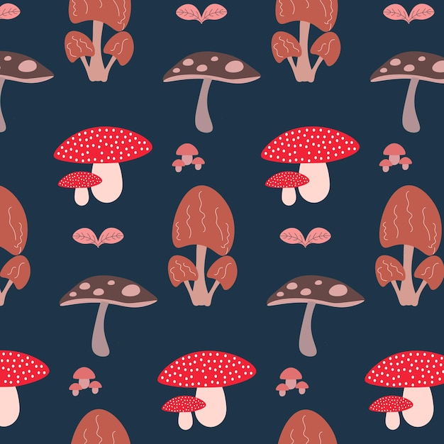 Śliczny grzybowy wzór tła ilustracji wektorowych do druku