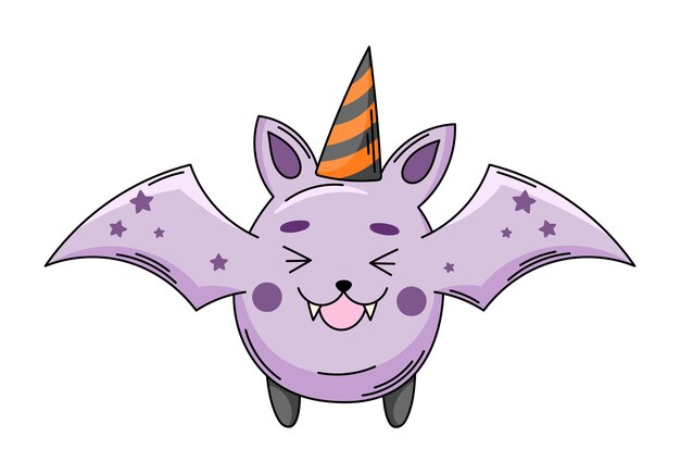 Śliczny halloween kreskówka nietoperz wektor clipart. Ilustracja postaci halloween kawaii