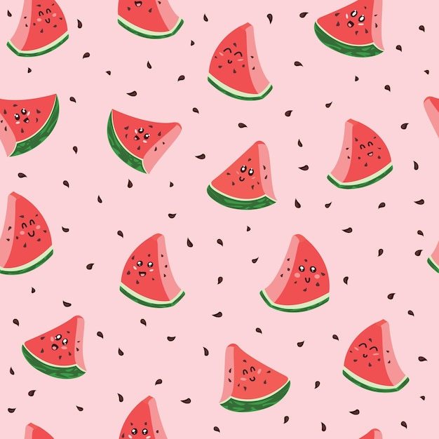 Śliczny kawaii antropomorficzny kreskówka arbuz bez szwu wzór