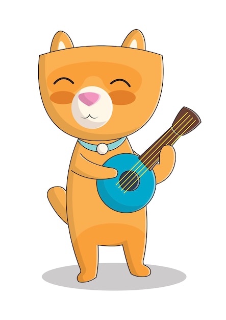 Śliczny Kot Bawić Się Ukulele Wektoru Ilustrację