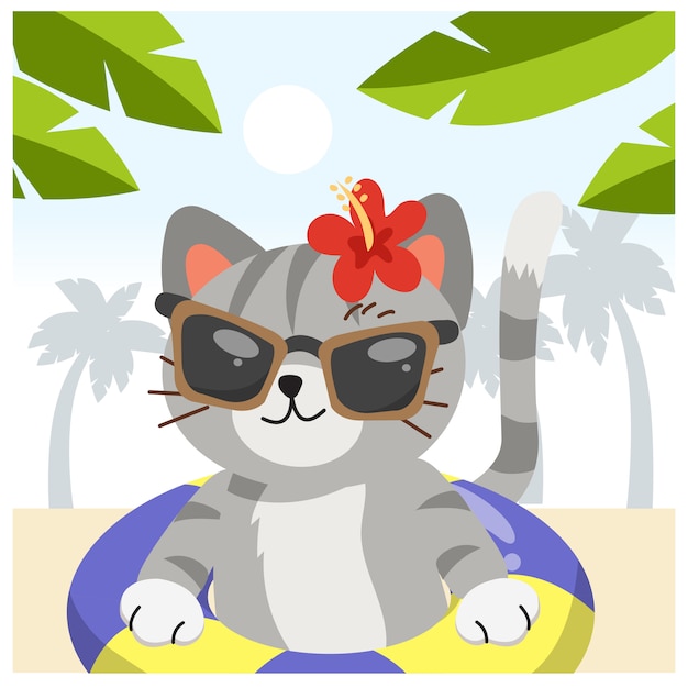 Plik wektorowy Śliczny kot na plaży
