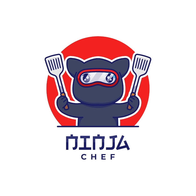 Śliczny Kot Ninja Z Logo Szpatułki