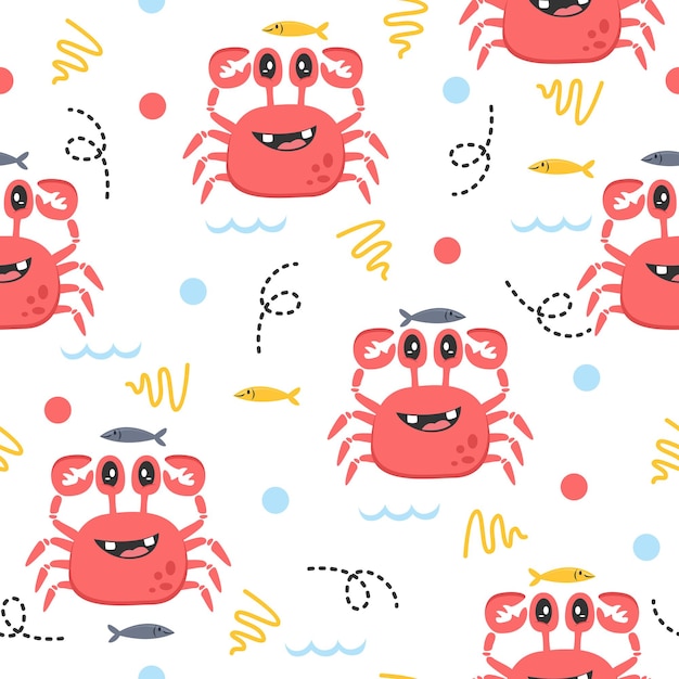Śliczny krab z wzorami ilustracji z ryb