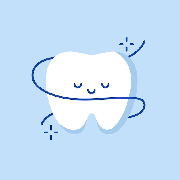 Śliczny Kreskówka Ząb Z Nicią Dentystyczną Kawaii Błyszczący Zdrowy Kreskówka Ząb Czyszczący Się