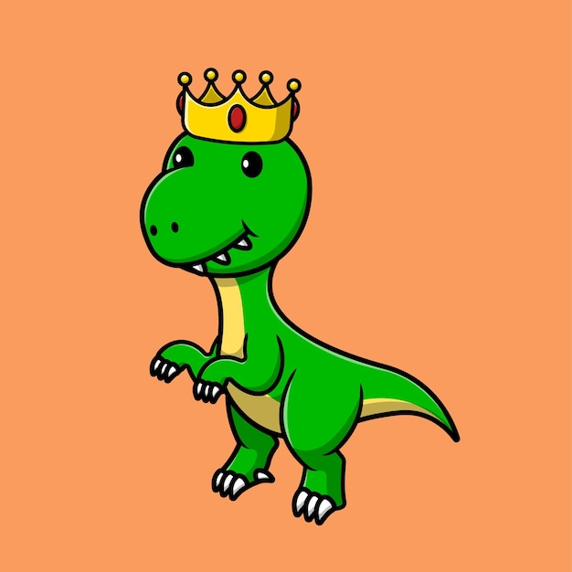 Śliczny Król Dinozaurów Kreskówka Wektor Ikona Ilustracja