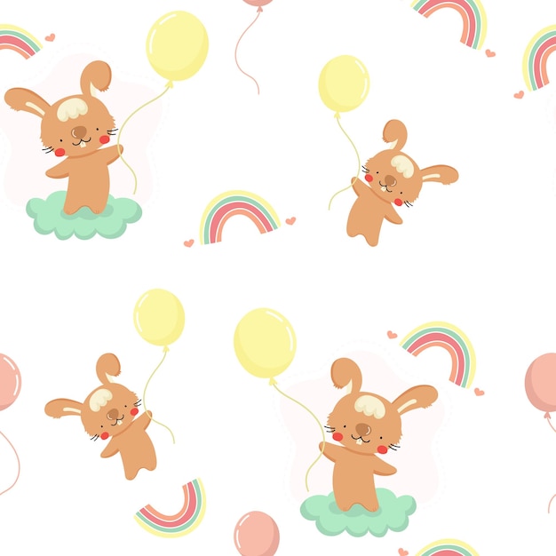 Śliczny Królik Z Bezszwowym Wzorem Balonu Zabawna Postać Zwierzęca Do Projektowania Dla Dzieci