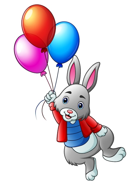 Plik wektorowy Śliczny królika latanie z balonami na białym tle