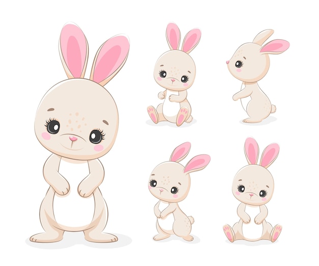 Plik wektorowy Śliczny mały króliczek pozuje królik kreskówka ilustracja wektorowa