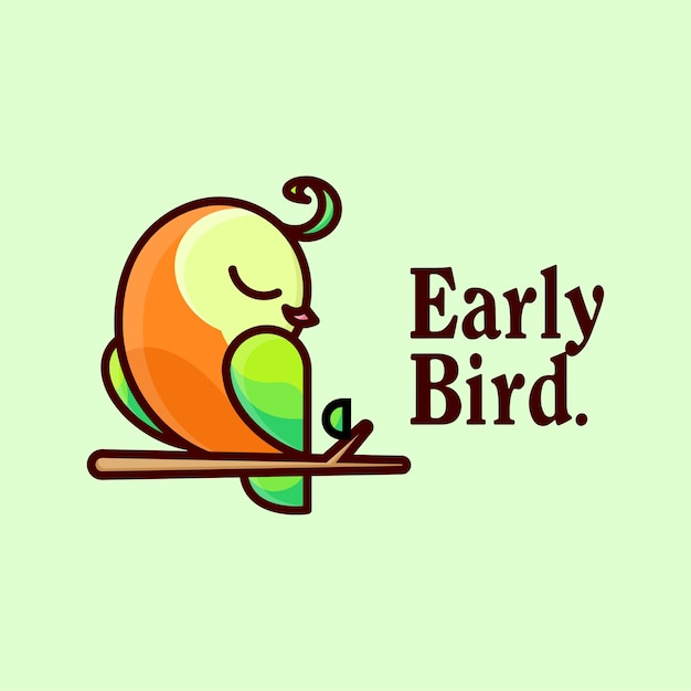 Śliczny Mały Ptak śpiący Na Logo Branch Cartoon