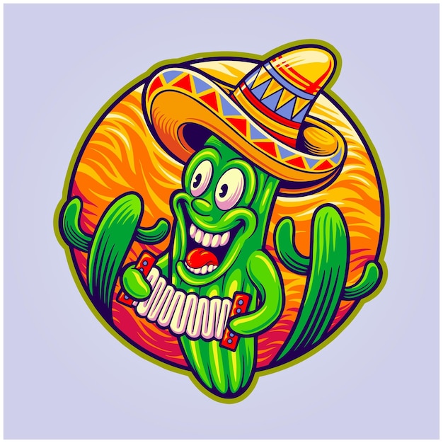 Śliczny Meksykański Kaktus Cinco De Mayo Grający Muzykę Akordeon Ilustracje