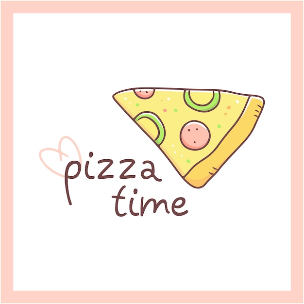 Śliczny Nadruk Z Pizzą W Stylu Doodle Kawaii Z Tekstem Czas Na Pizzę Plakat Fast Food