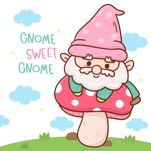 Śliczny Ogród Gnomów Na Grzybowej Kreskówce Kawaii