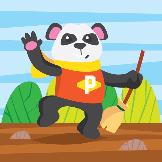 Plik wektorowy Śliczny panda niedźwiedź robi cleaning aktywność