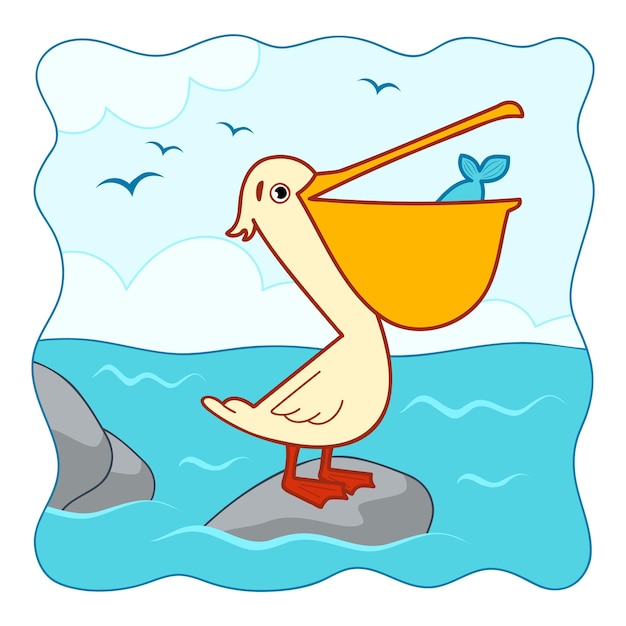 Plik wektorowy Śliczny pelikan kreskówka pelikan clipart wektor natura tło