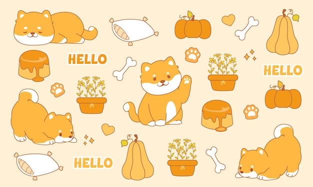Śliczny pies kawaii shiba inu pudding kolekcja dyni dla modnych tygodniowych naklejek z terminarzem