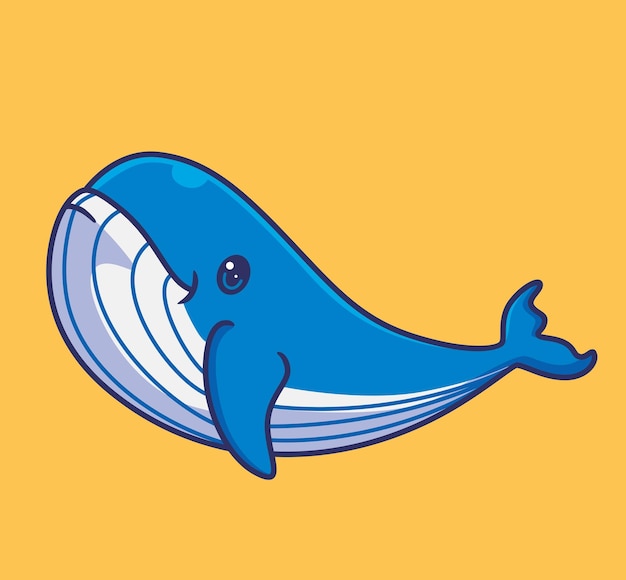 Śliczny Płetwal Błękitny Pływający Na Białym Tle Ilustracja Kreskówka Zwierząt Płaski Styl Naklejka Ikona Design Premium